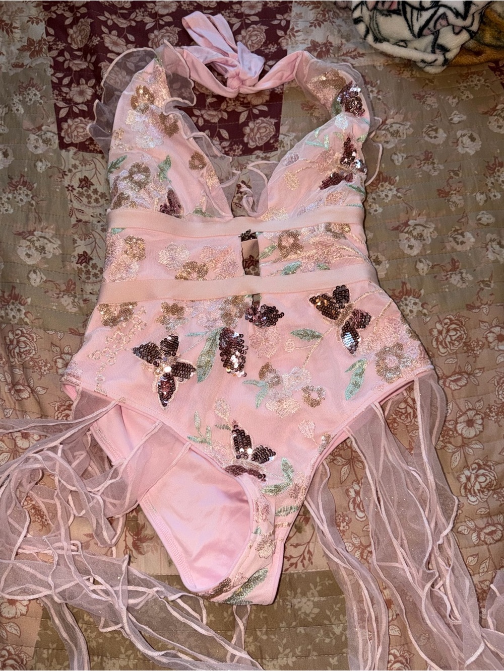 iheartraves pink butterfly floral rave Bodysuit